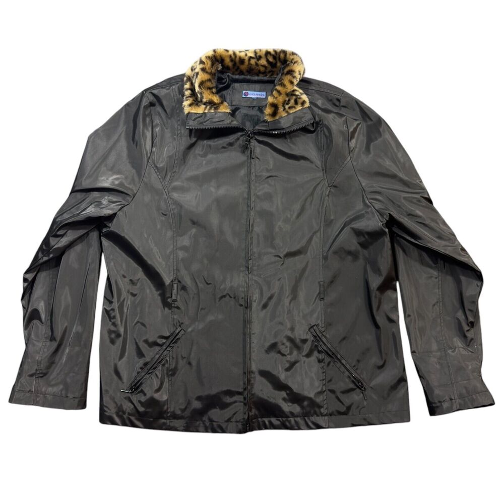 Endurance by Marcelle Renee Jacket Womens Black Leopard Faux Fur Collar Full Zip